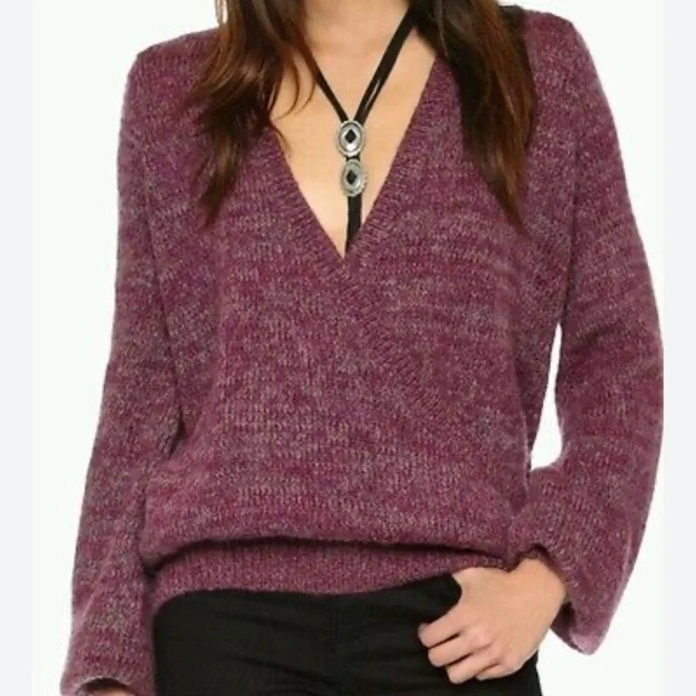 NWT Free People Karina Faux Wrap Sweater Berry Mela Purple XS Oversized